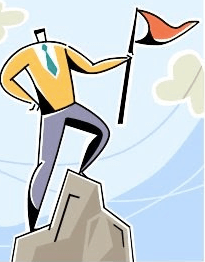 Homem, bandeira no topo